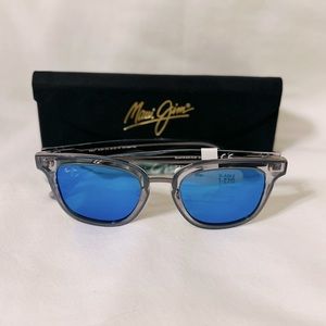 NWT $349 Maui Jim Relaxation Mode Square Blue Hawaii Mirror Polarized Sunglasses